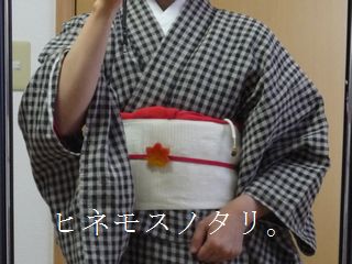 チェックのリネン着物　ブラック