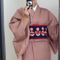 市松柄の着物　エンジ